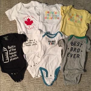 Lot of 7 -  3-6 Month Diaper Shirt Onesies.